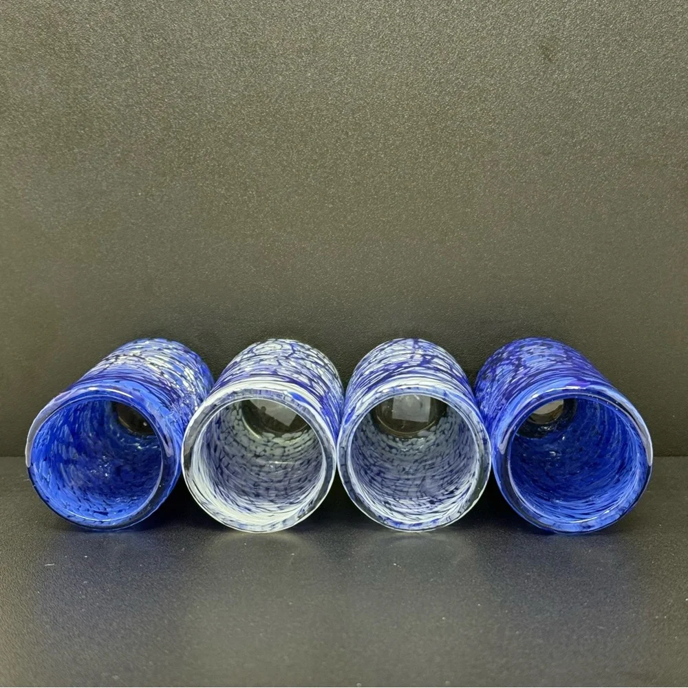 Set of Blue and White Textured Swirl Glass Shot Glasses